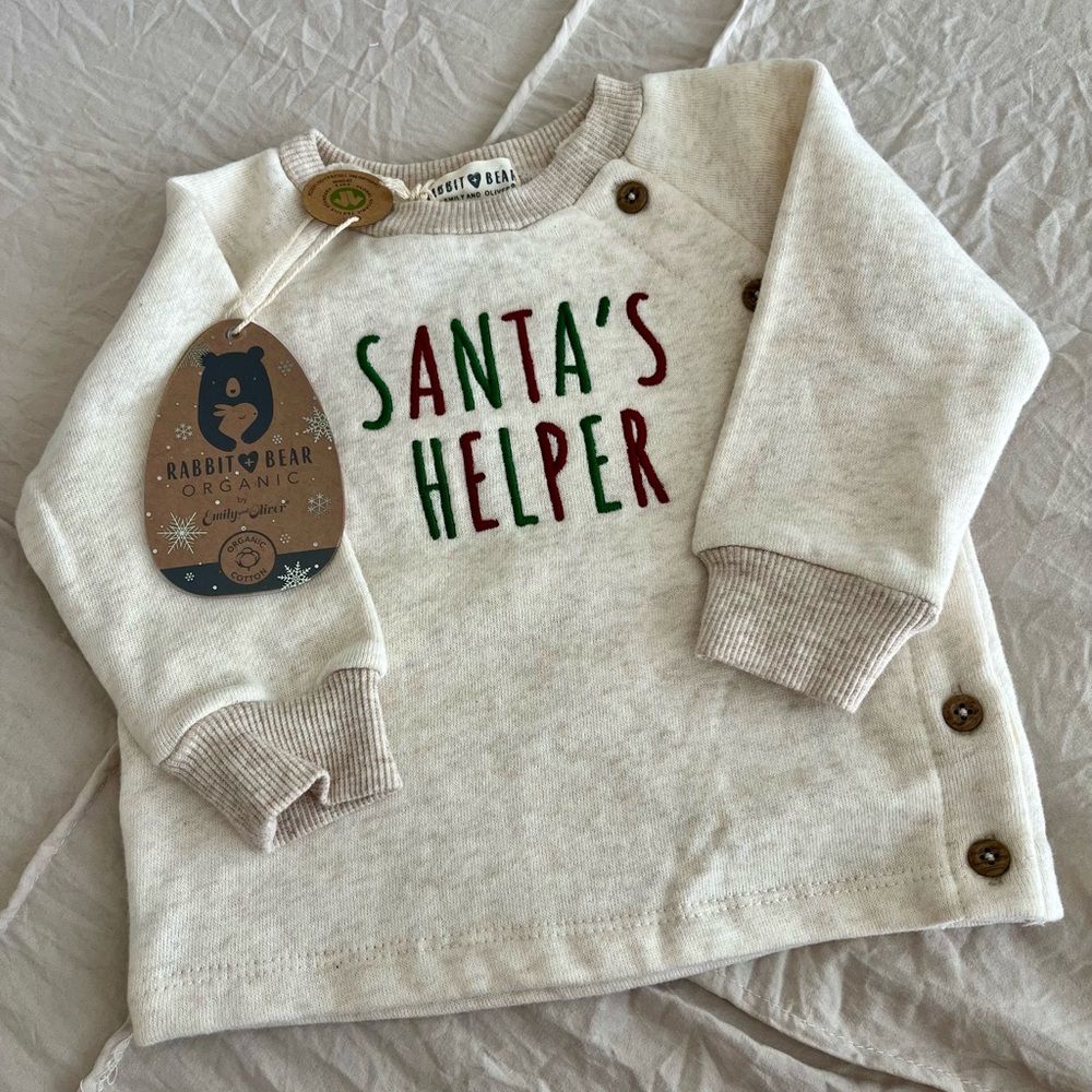 Rabbit & Bear Organic Santa's Helper Sweatshirt - Cream